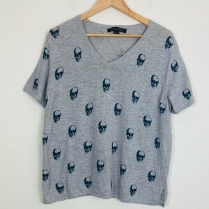 SKULL cashmere Susie cotton sweater in gray and black all over skull print. M